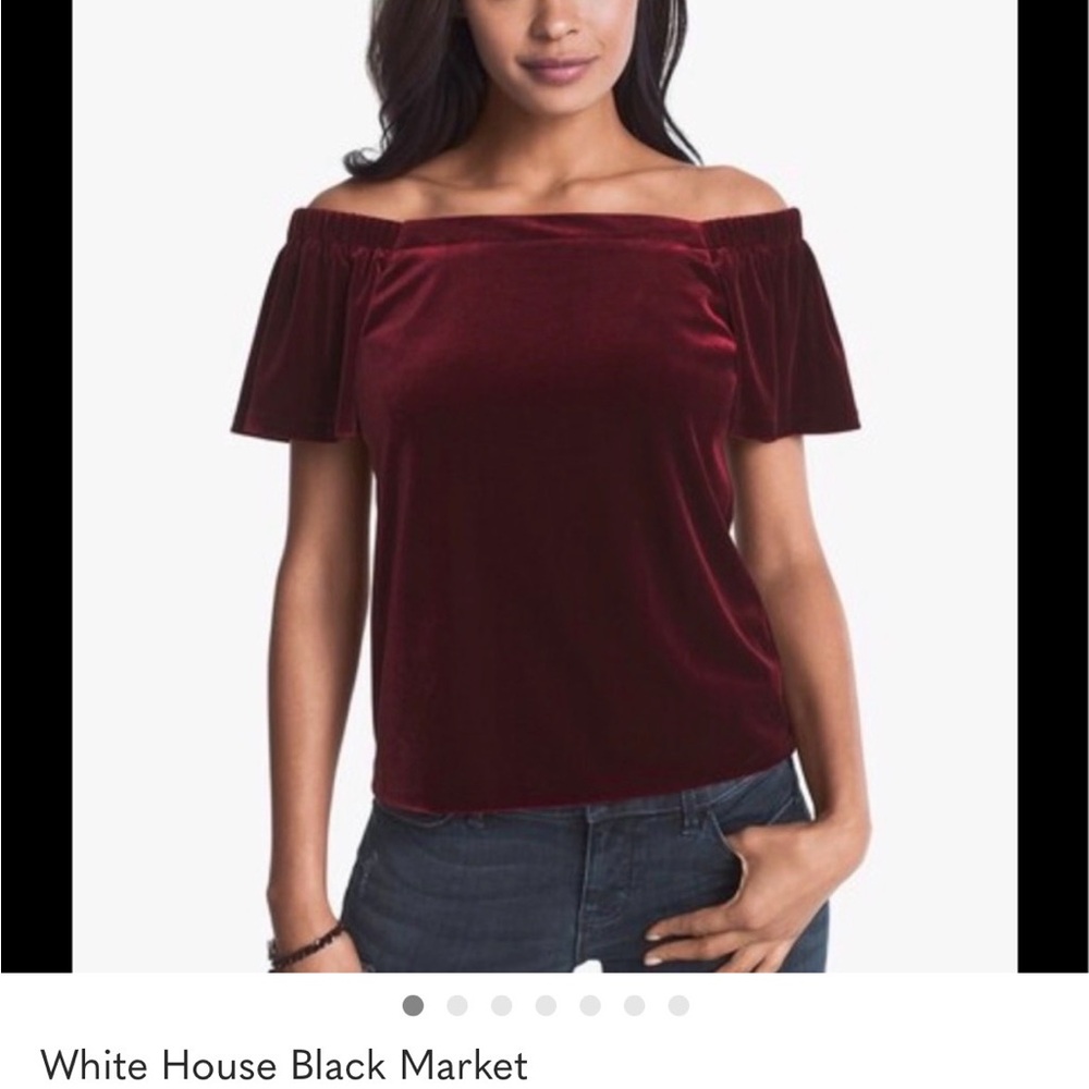 White House Black Market Burgundy Off-Shoulder Velvety Blouse